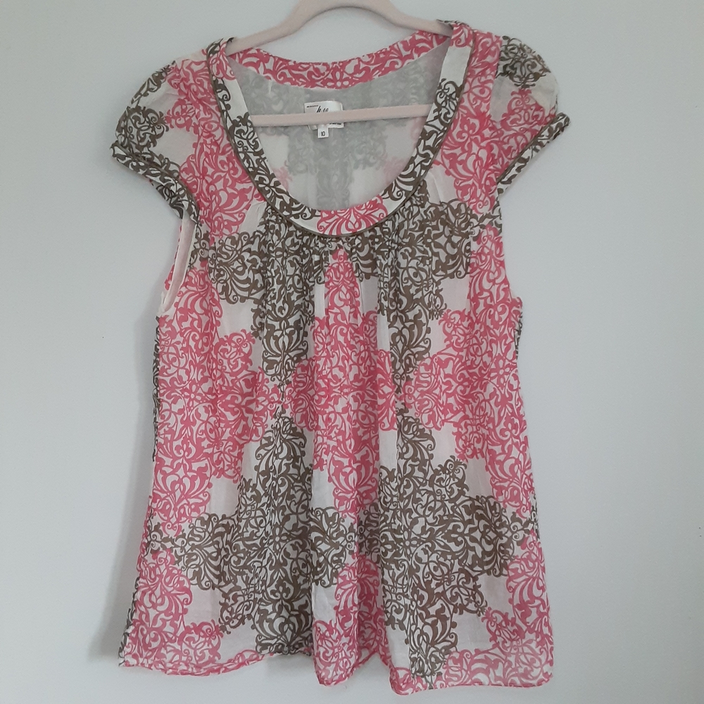 Pink and Brown Patterned Women's Top